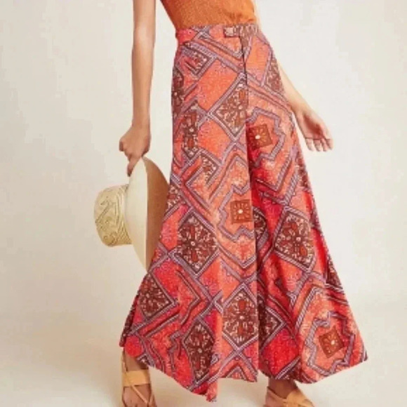 Anthropologie Palazzo Pants patchwork colorful orange coral size 4 - Picture 1 of 7